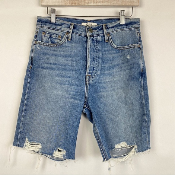 Revolve Grlfrnd Step It‎ Up Distressed Bermuda Denim Shorts 25 High Rise Marjan - Picture 3 of 10